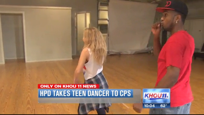 News report screengrab of Landry Thompson and Emmanuel Hurd that says, "HDB takes teen dancer to CPS."