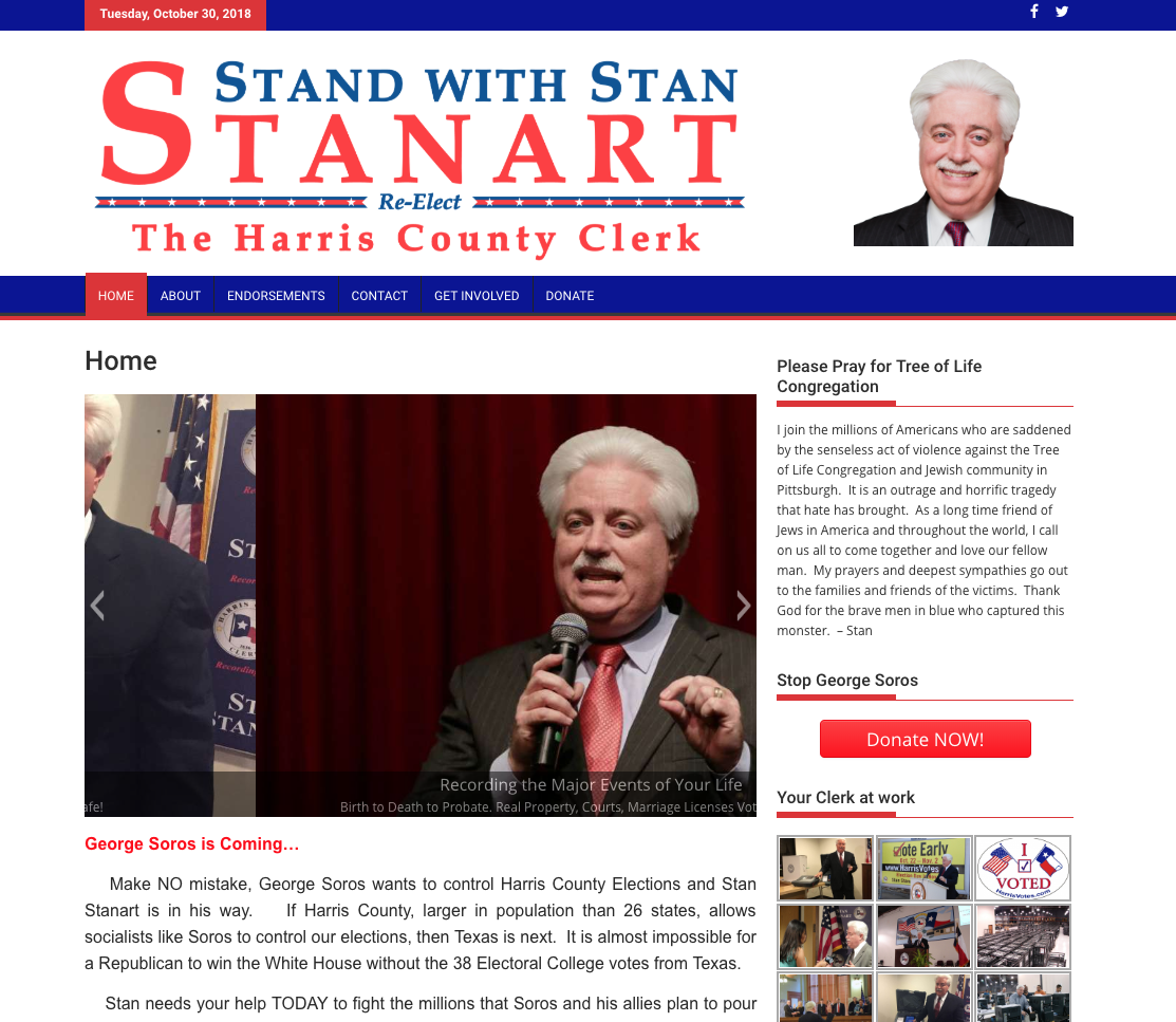 Harris County Clerk Stan Stanart Removes George Soros Attack From Website After ...